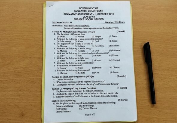 8th class social question paper 2018 sa1 government
