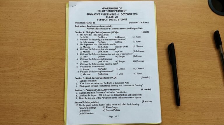 8th class social question paper 2018 sa1 government