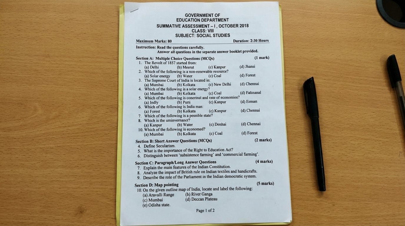8th class social question paper 2018 sa1 government